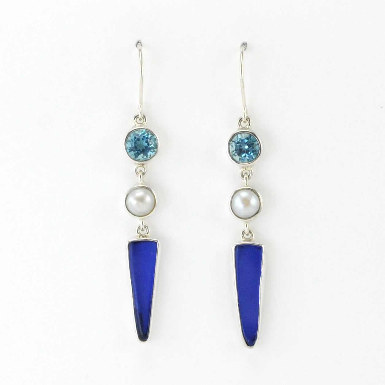 Alt View Silver Blue Topaz Pearl Sea Glass Earrings