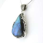 Silver Labradorite Oval Turtle Pendant