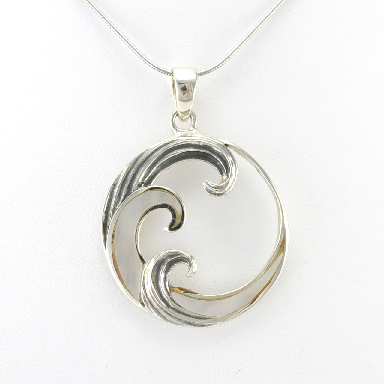 Alt View Silver Mother of Pearl Wave Pendant