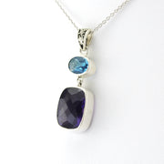 Silver Blue Topaz and Amethyst Necklace