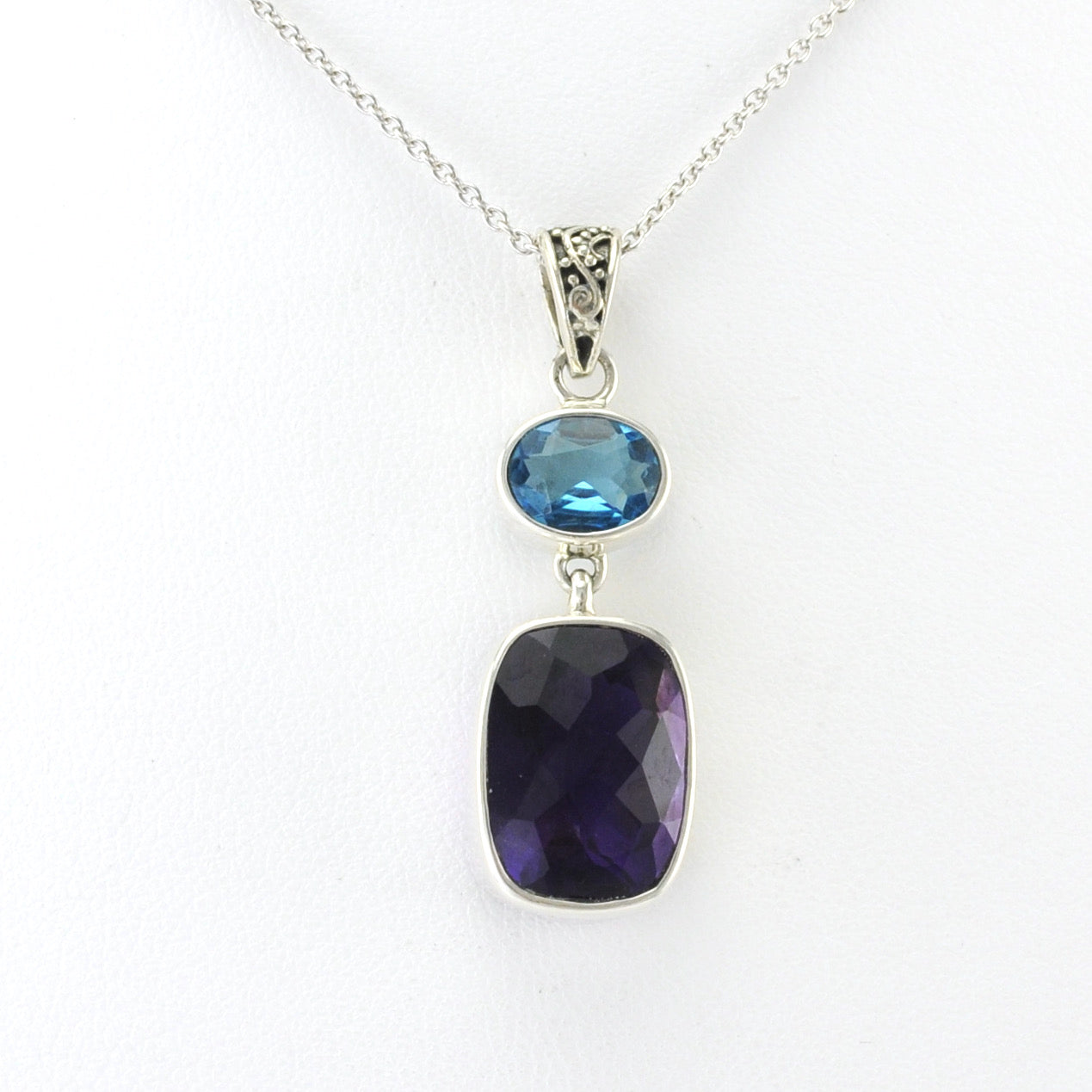 Alt View Silver Blue Topaz and Amethyst Necklace