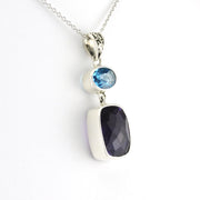 Side View Silver Blue Topaz and Amethyst Necklace