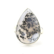 Alt View Silver Dendritic Agate 16x24mm Tear Ring Size 8
