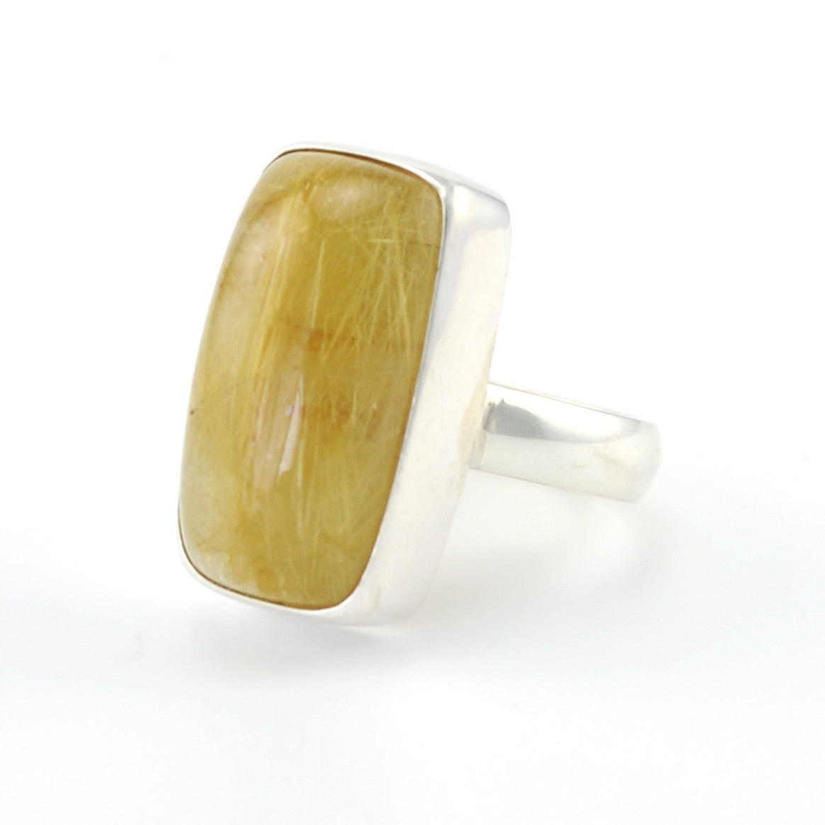 Silver Rutilated Quartz 12x20mm Rectangle Ring