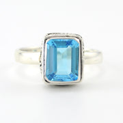 Alt View Silver Blue Topaz 7x9mm Rectangle Bali Ring 