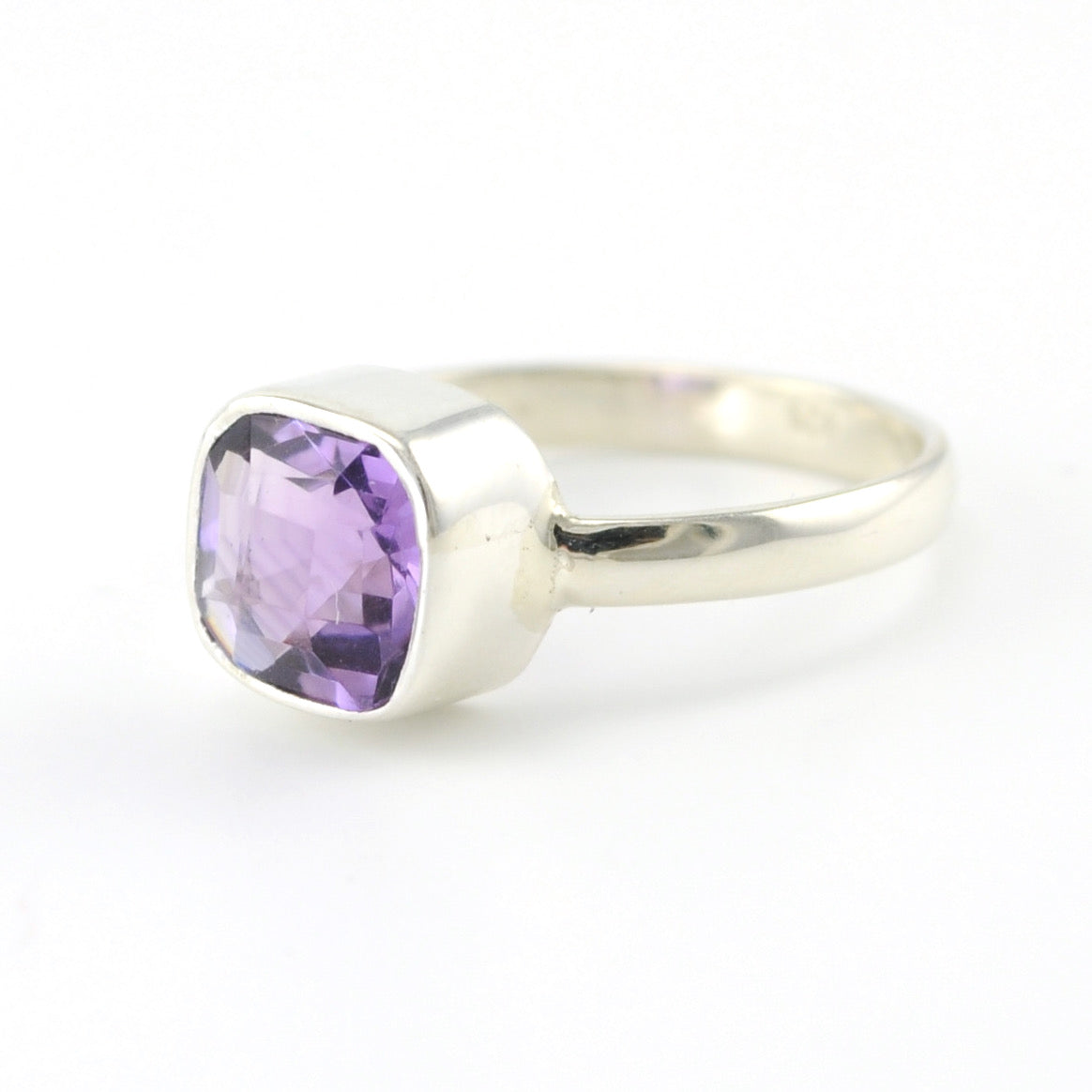 Silver Amethyst 8mm Square Ring