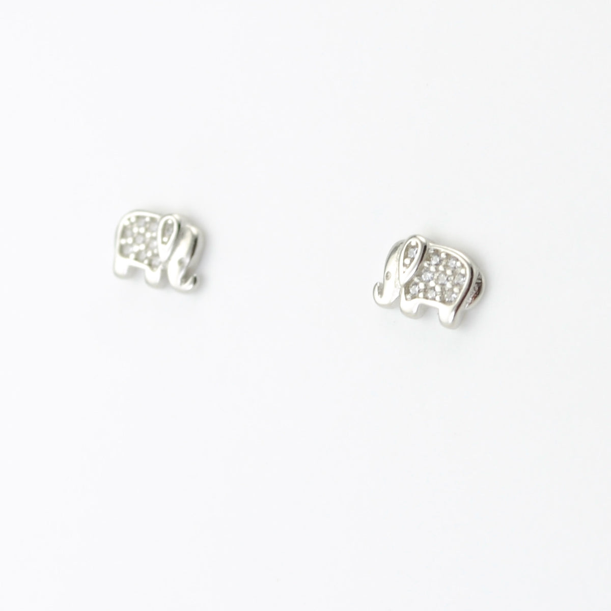 Silver CZ Elephant Post Earrings