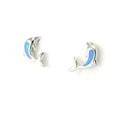 Silver Blue Created Opal Dolphin Earrings