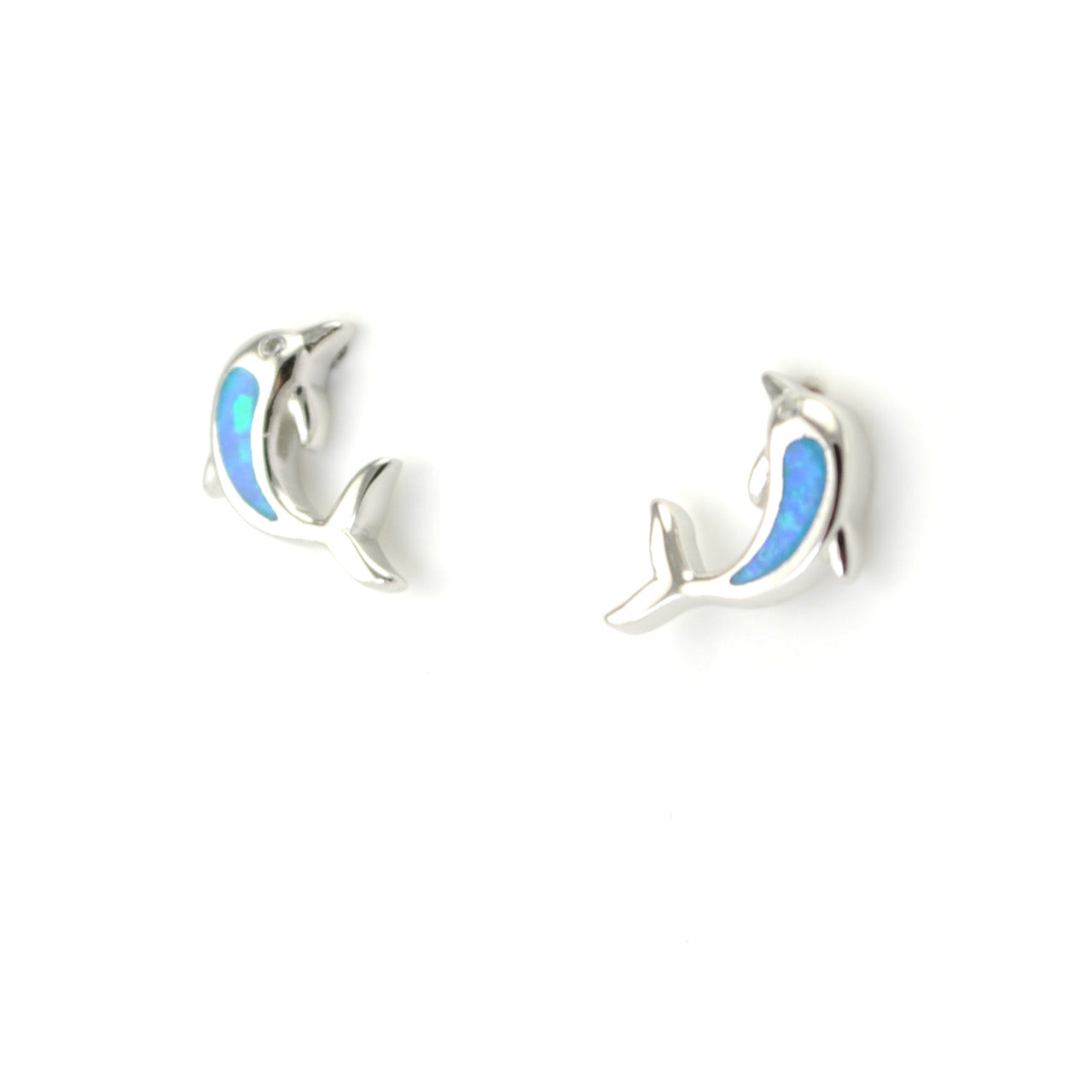 Silver Blue Created Opal Dolphin Earrings