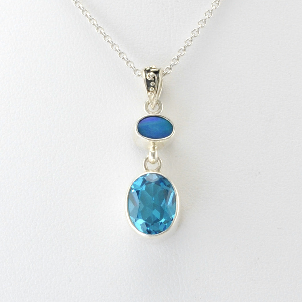 Alt View Silver Opal Blue Topaz Necklace
