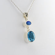 Side View Silver Opal Blue Topaz Necklace