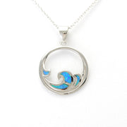 Alt View Silver Created Opal Blue Wave Necklace