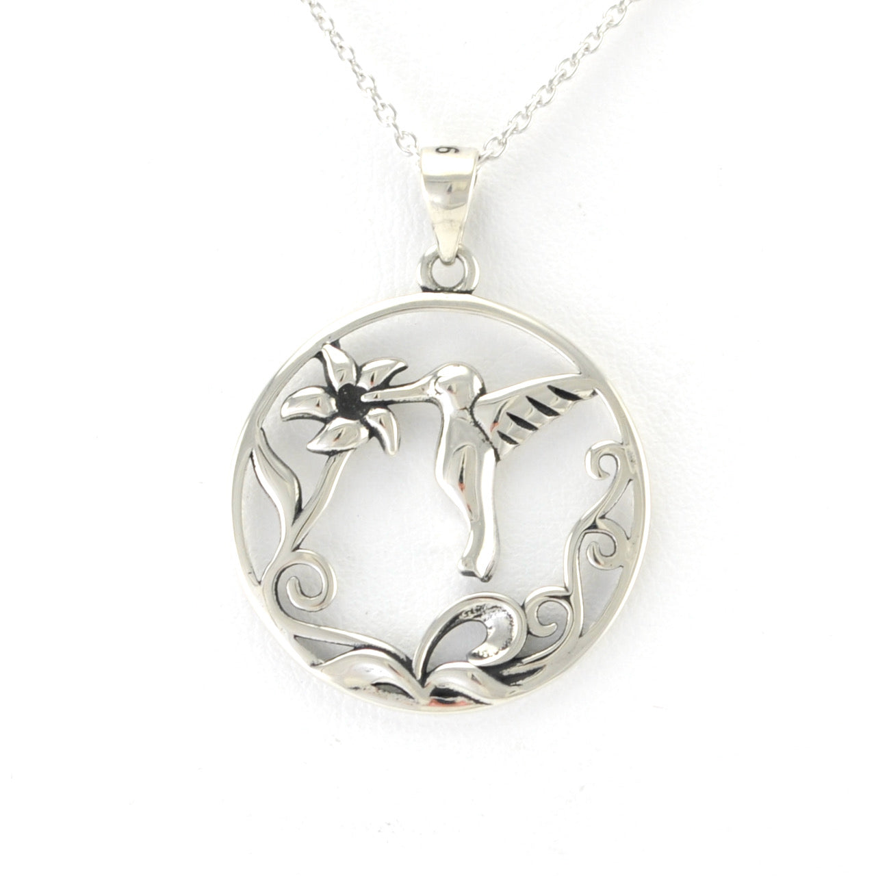 Silver Circle Hummingbird Necklace