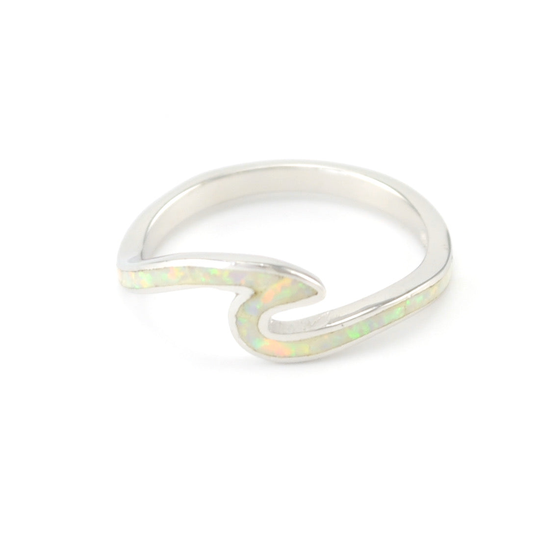 Silver Created White Opal Wave Ring