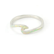 Silver Created White Opal Wave Ring