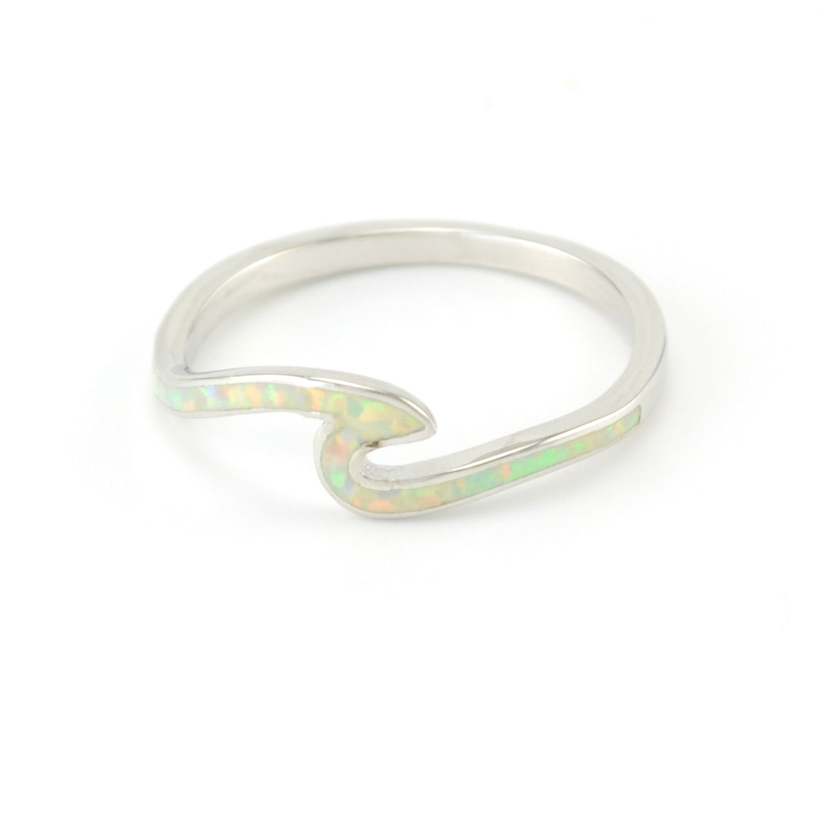 Silver Created White Opal Wave Ring