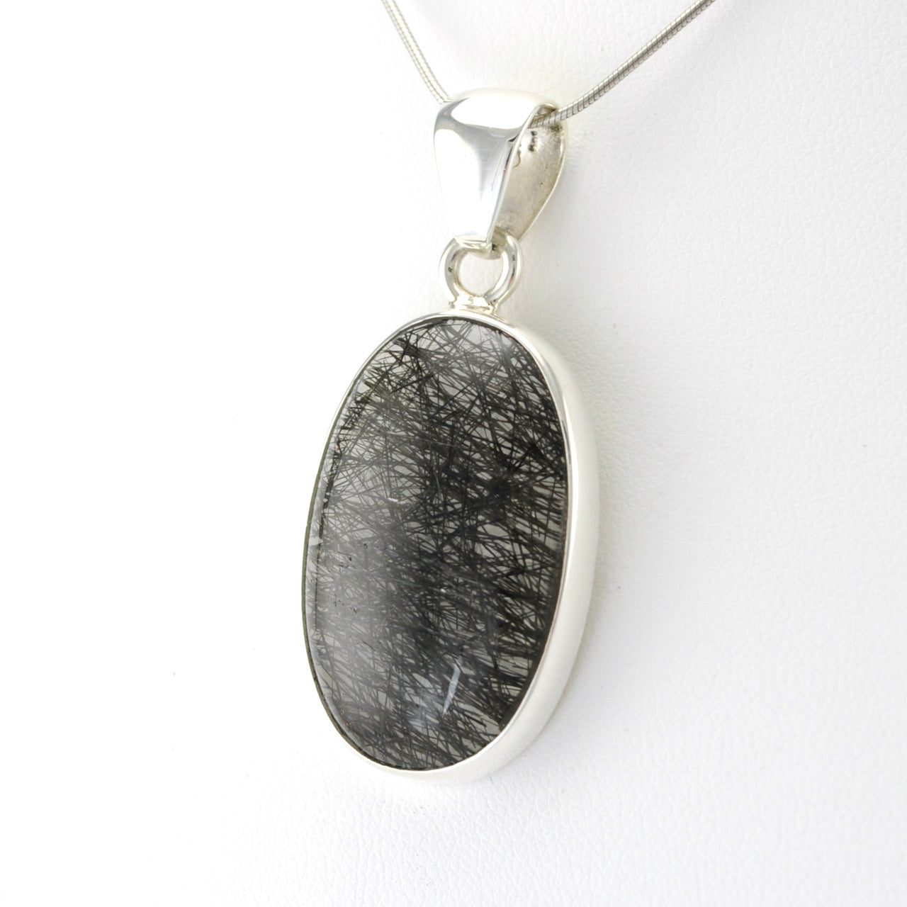 Silver Tourmalinated Quartz Oval Pendant