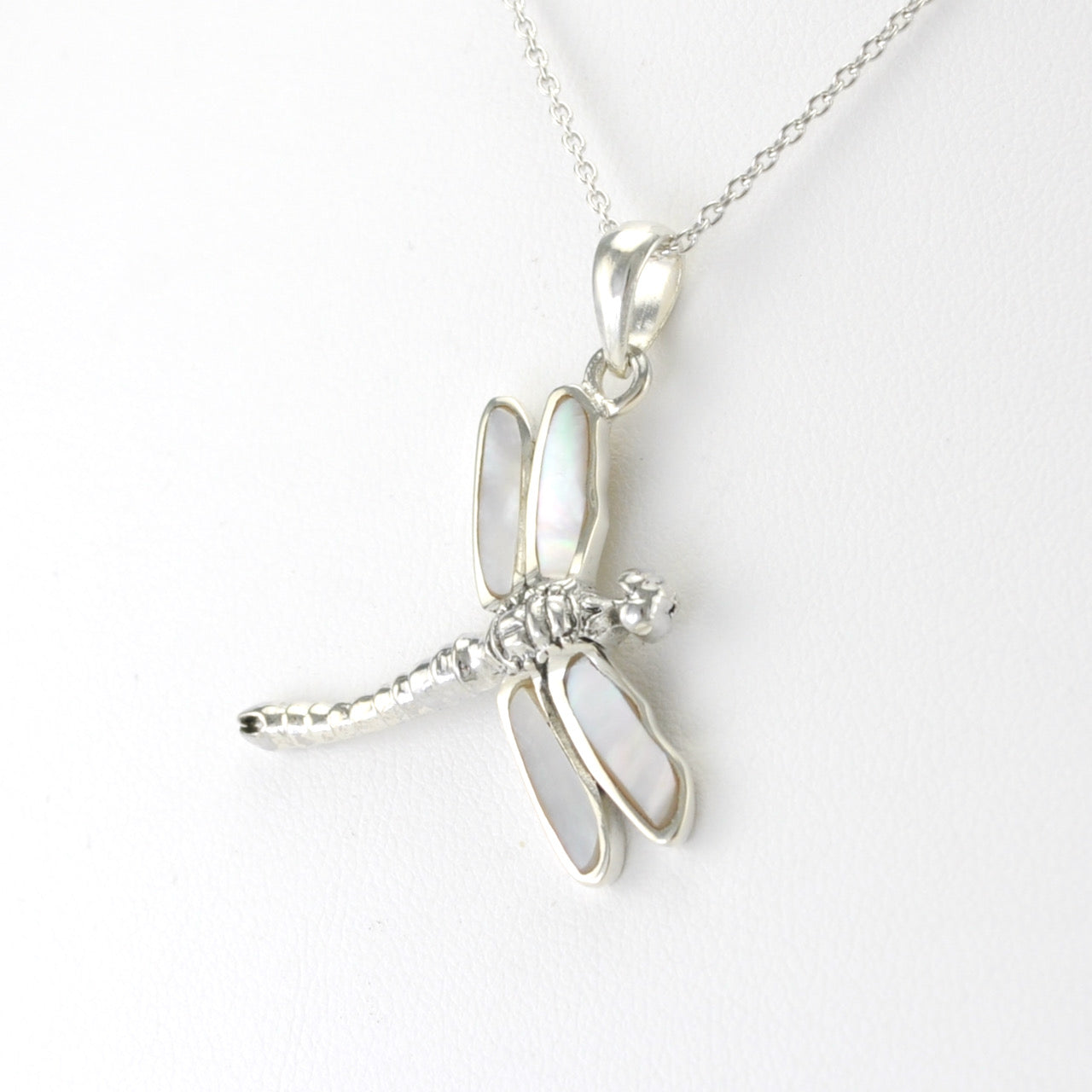Silver Mother of Pearl Dragonfly Necklace