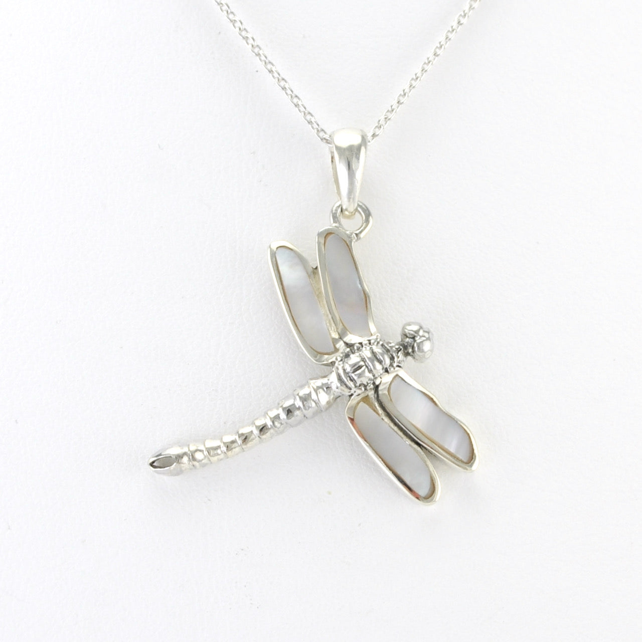 Alt View Silver Mother of Pearl Dragonfly Necklace