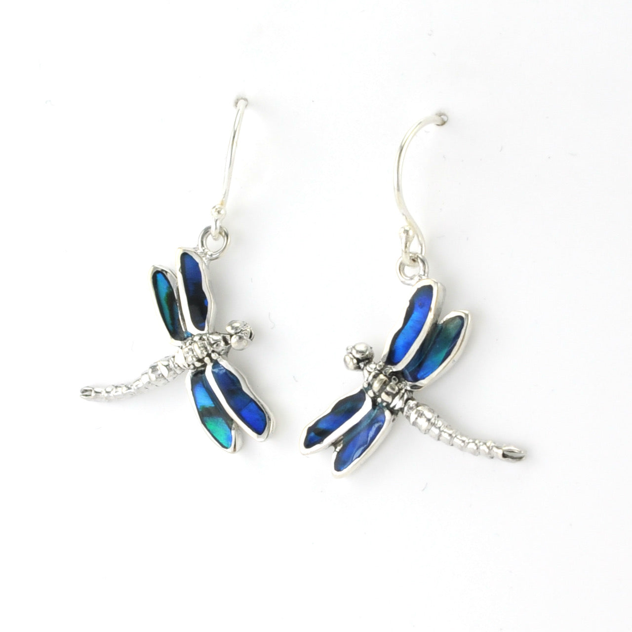 Silver Blue Abalone Dragonfly Earrings