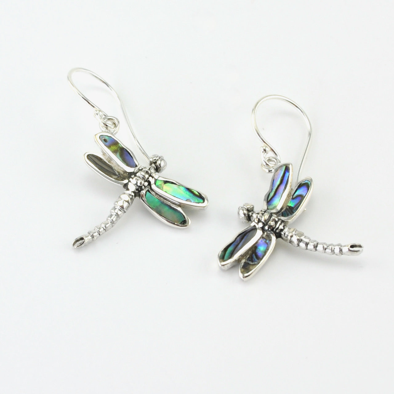 Full View Sterling Silver Abalone Dragonfly Earrings