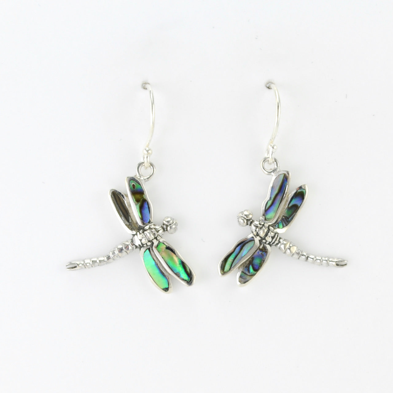 Alt View Sterling Silver Abalone Dragonfly Earrings