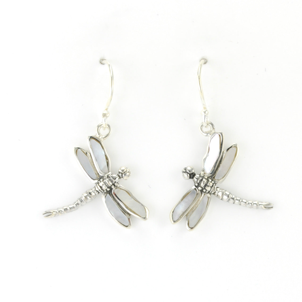 Alt View Sterling Silver Mother of Pearl Dragonfly Earrings