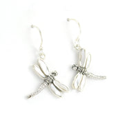 Side View Sterling Silver Mother of Pearl Dragonfly Earrings