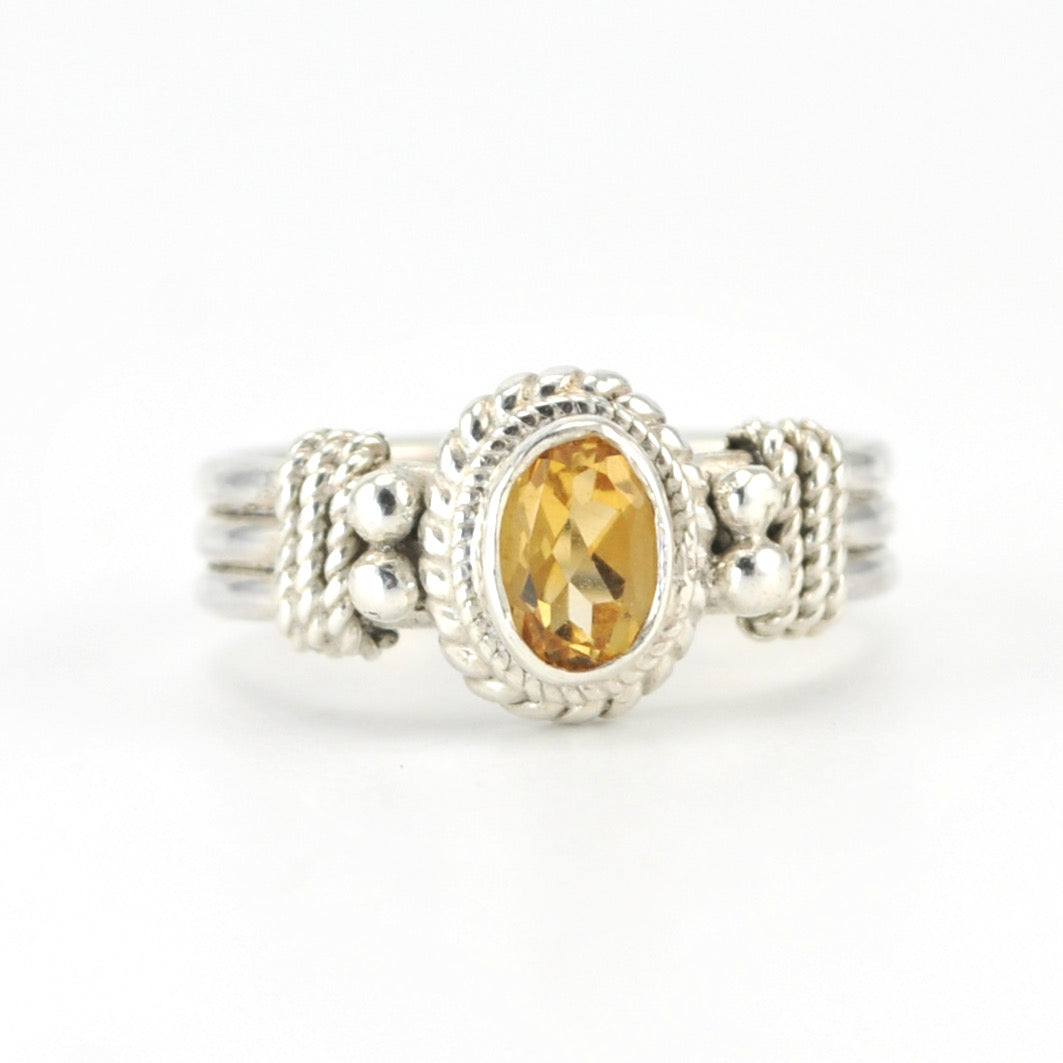 Silver Citrine 4x6mm Oval Ring