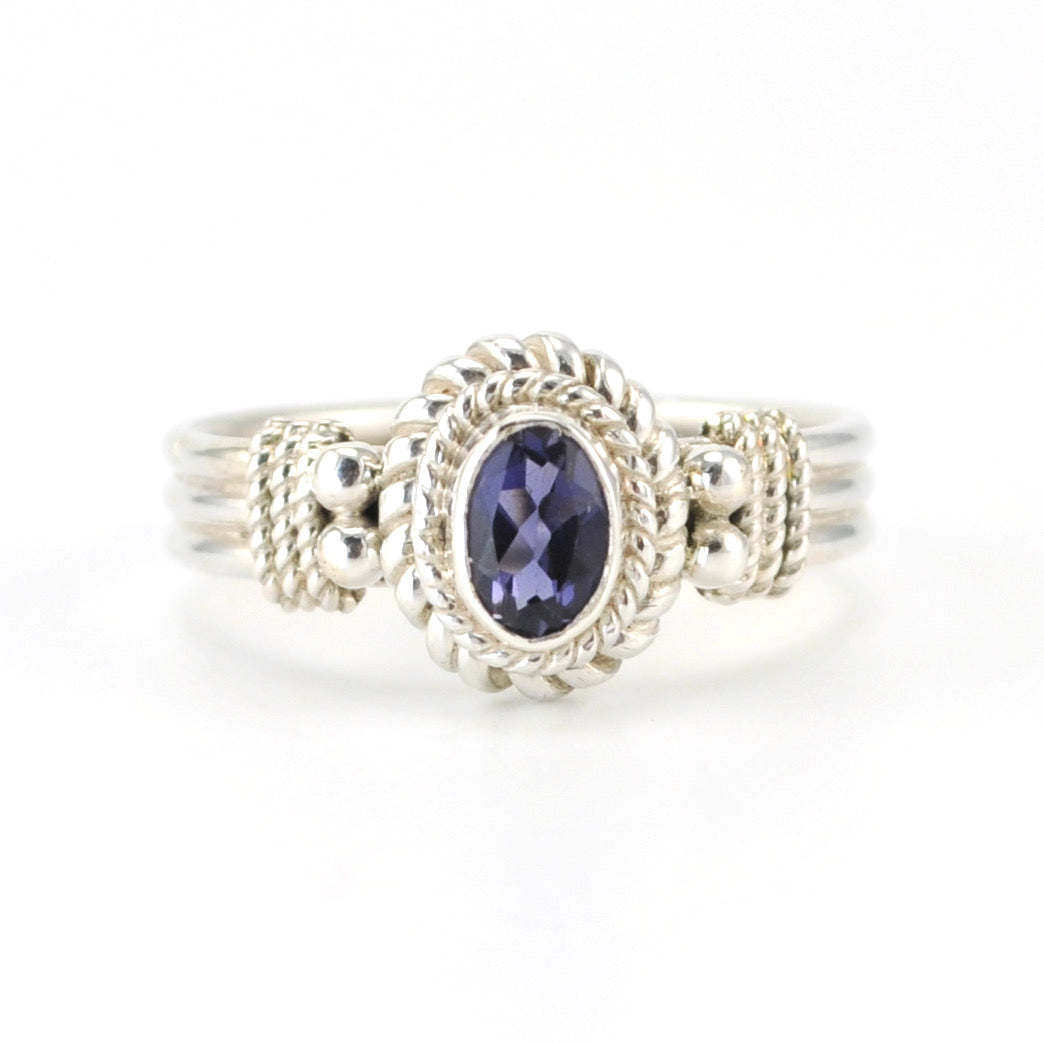 Silver Iolite 4x6mm Oval Ring