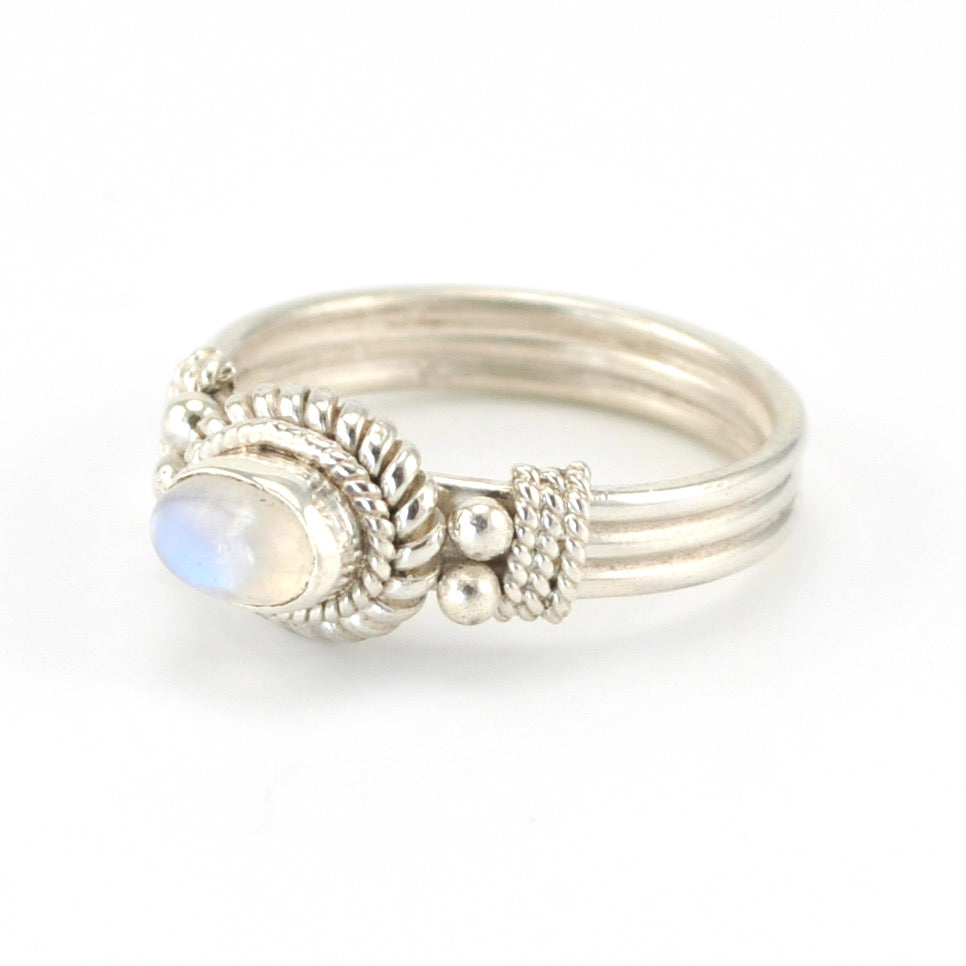 Silver Moonstone 4x6mm Oval Ring