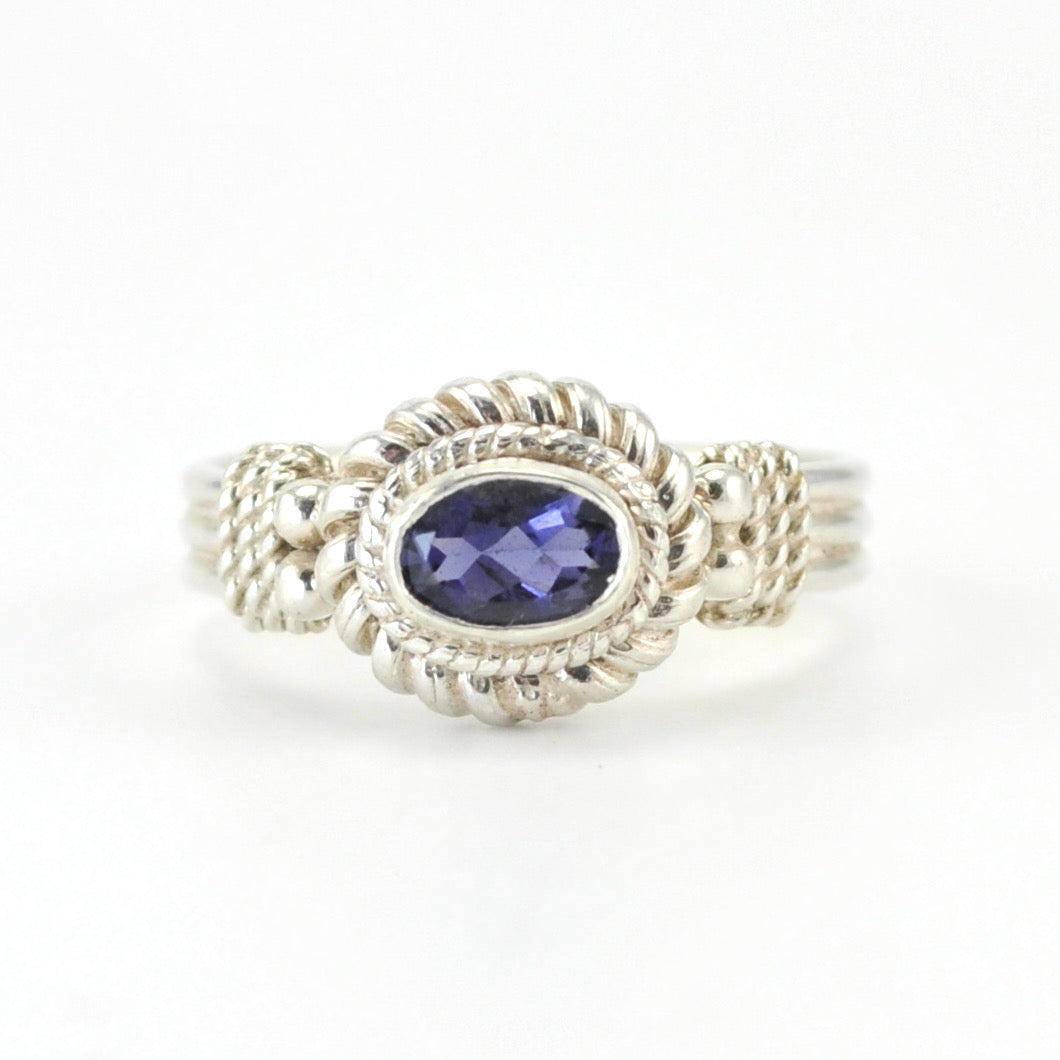 Silver Iolite 4x6mm Oval Ring