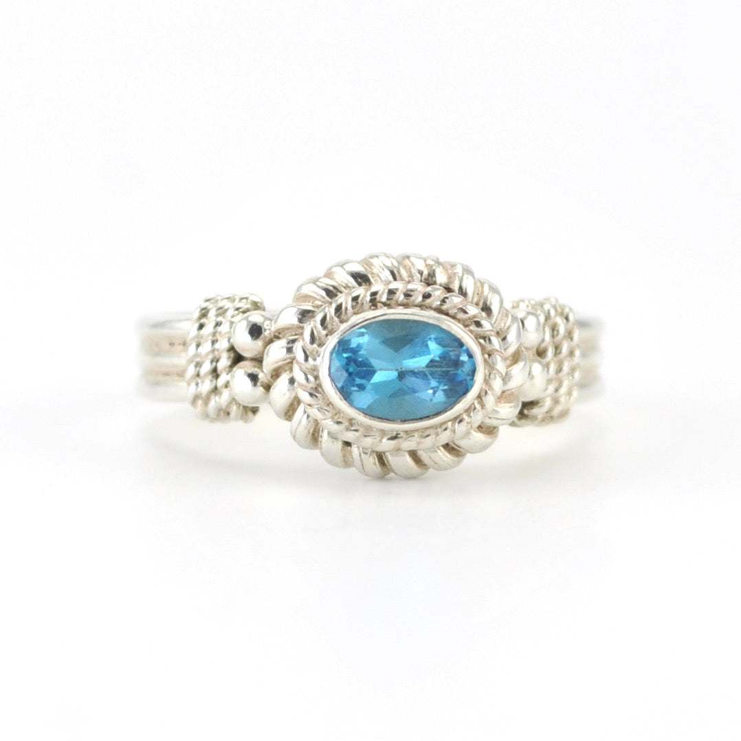 Silver Blue Topaz 4x6mm Oval Ring