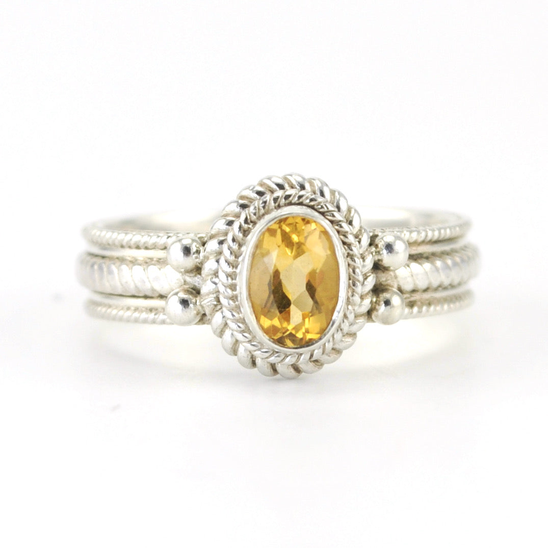 Silver Citrine 4x6mm Oval Rope Band