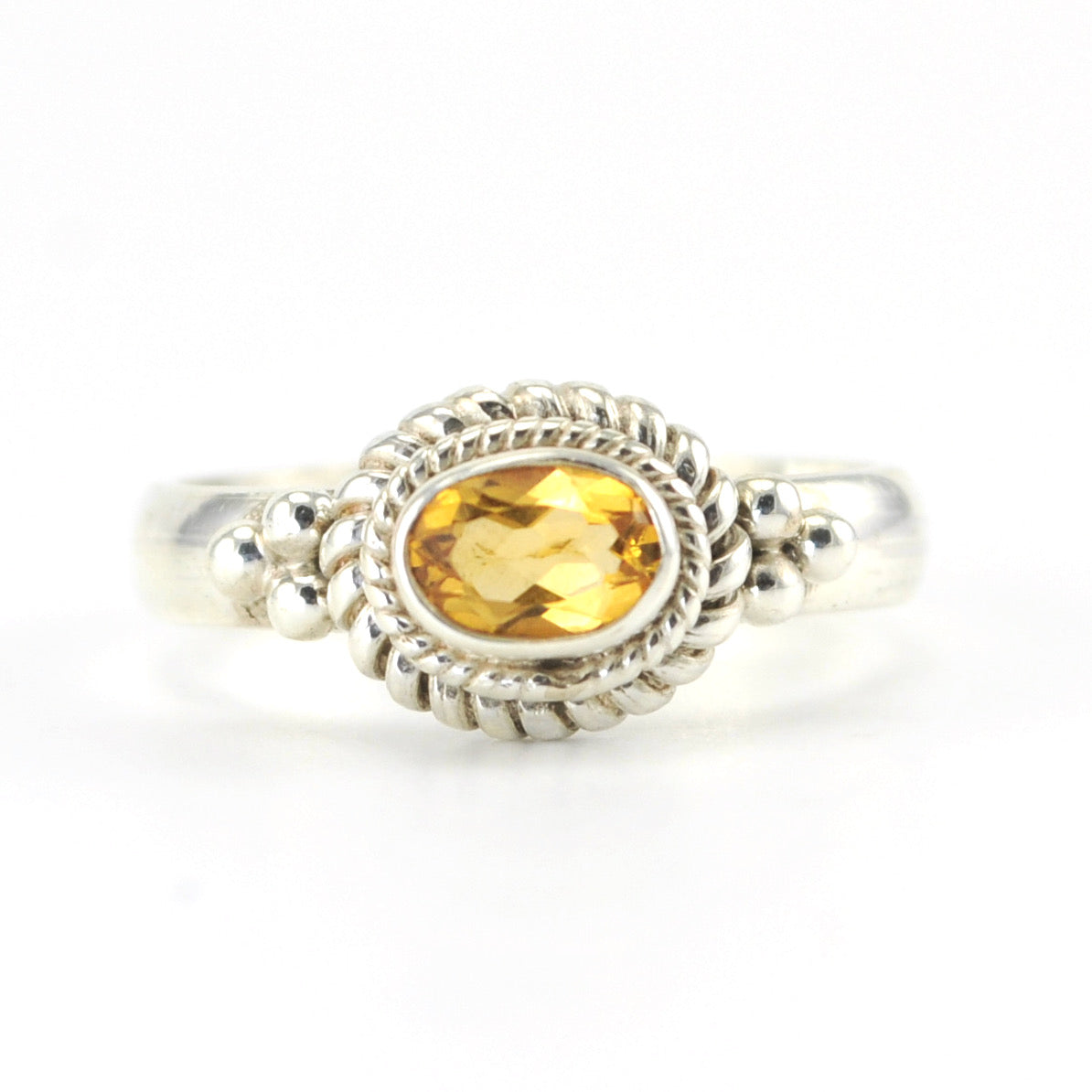 Silver Citrine 4x6mm Oval Ring