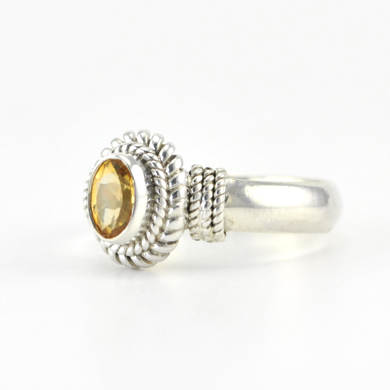 Side View Silver Citrine 4x6mm Oval Rope Ring