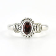 Alt View Silver Garnet 4x6mm Oval Rope Ring