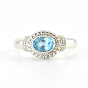 Silver Blue Topaz 4x6mm Oval Rope Ring