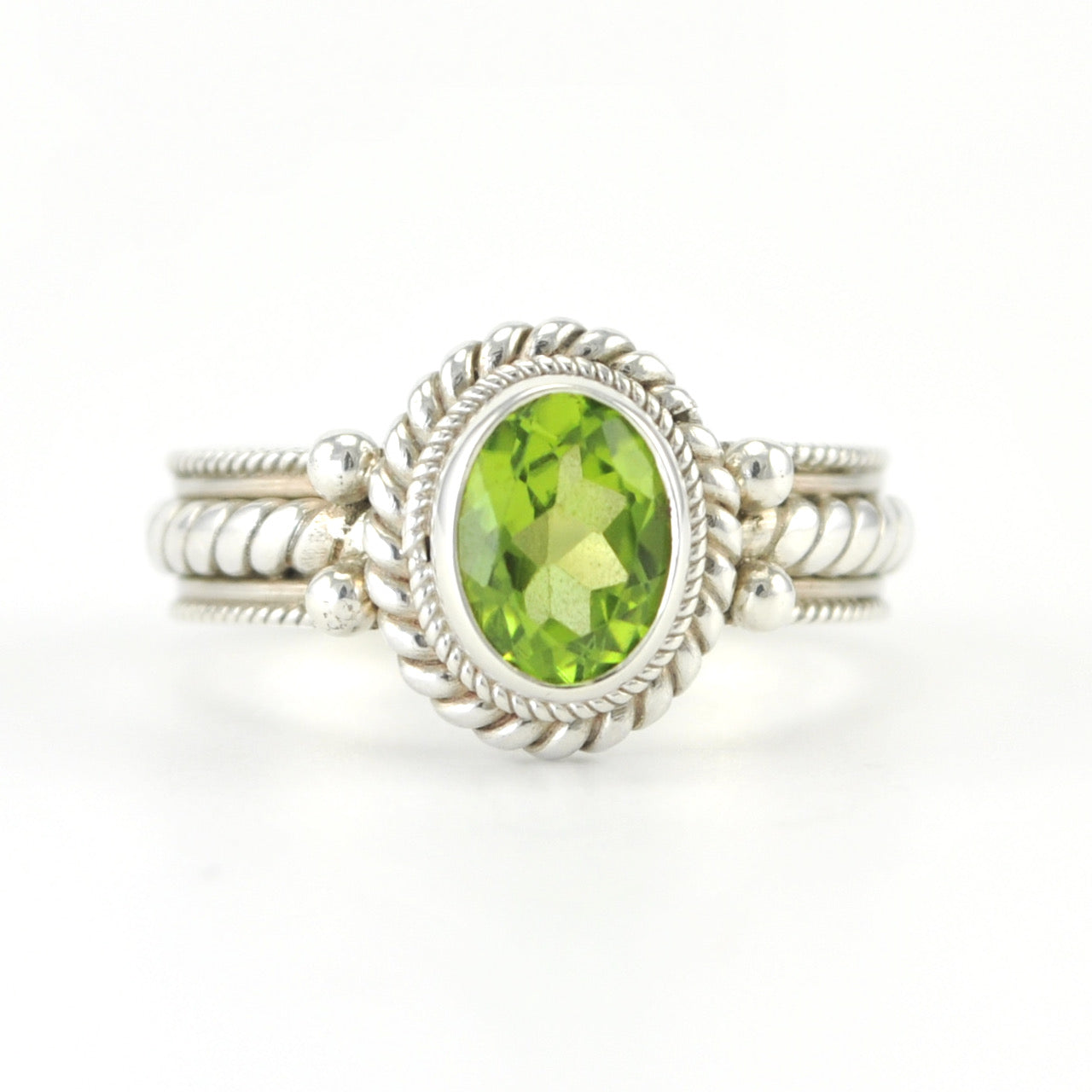 Sterling Silver Peridot 6x8mm Oval Ring