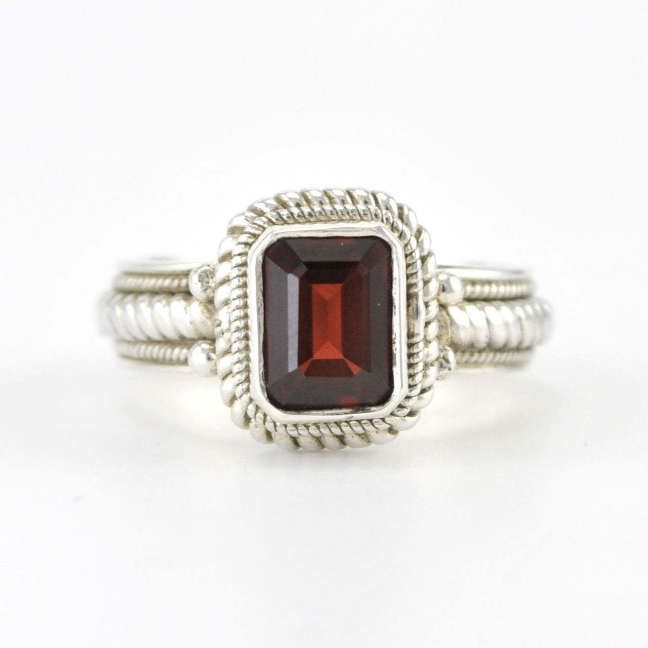 Silver Garnet 6x8mm Rectangle Ring