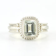Silver Green Amethyst 6x8mm Rectangle Ring