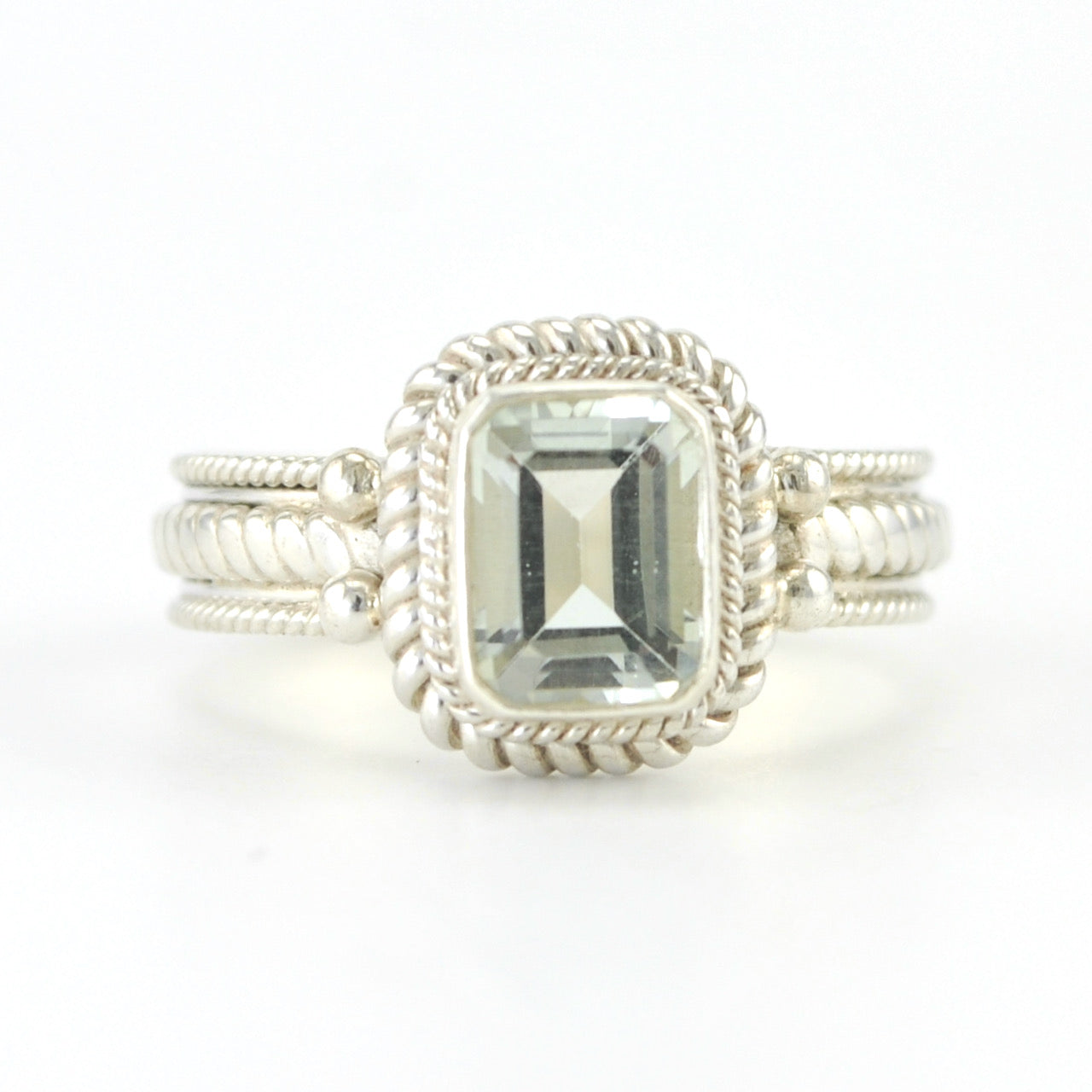 Silver Green Amethyst 6x8mm Rectangle Ring