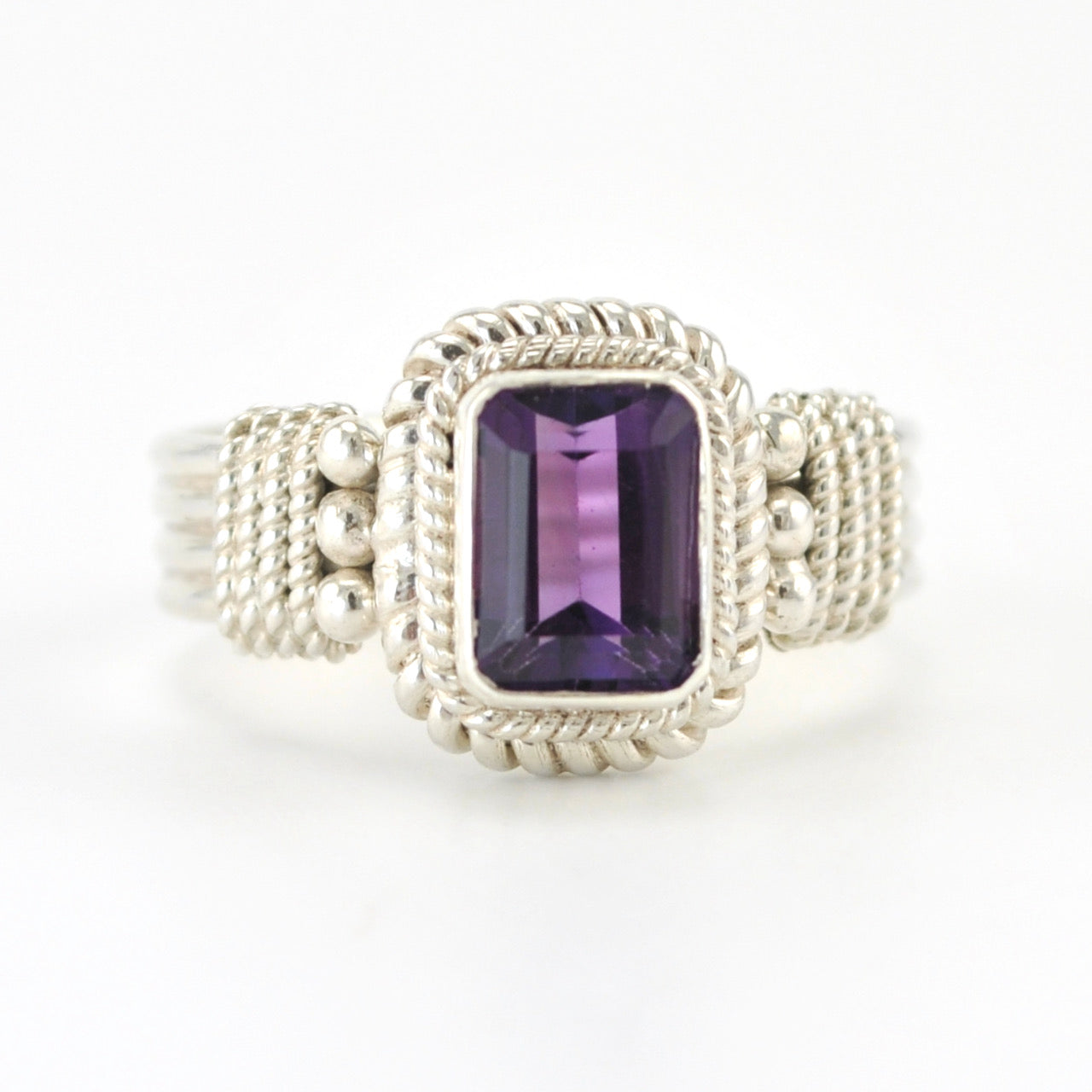 Silver Amethyst 6x8mm Rectangle Ring