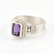 Side View Silver Amethyst 6x8mm Rectangle Ring
