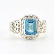 Silver Blue Topaz 6x8mm Rectangle Ring