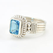 Side View Silver Blue Topaz 6x8mm Rectangle Ring