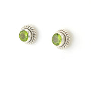 Side View Silver Peridot 6mm Round Post Earrings