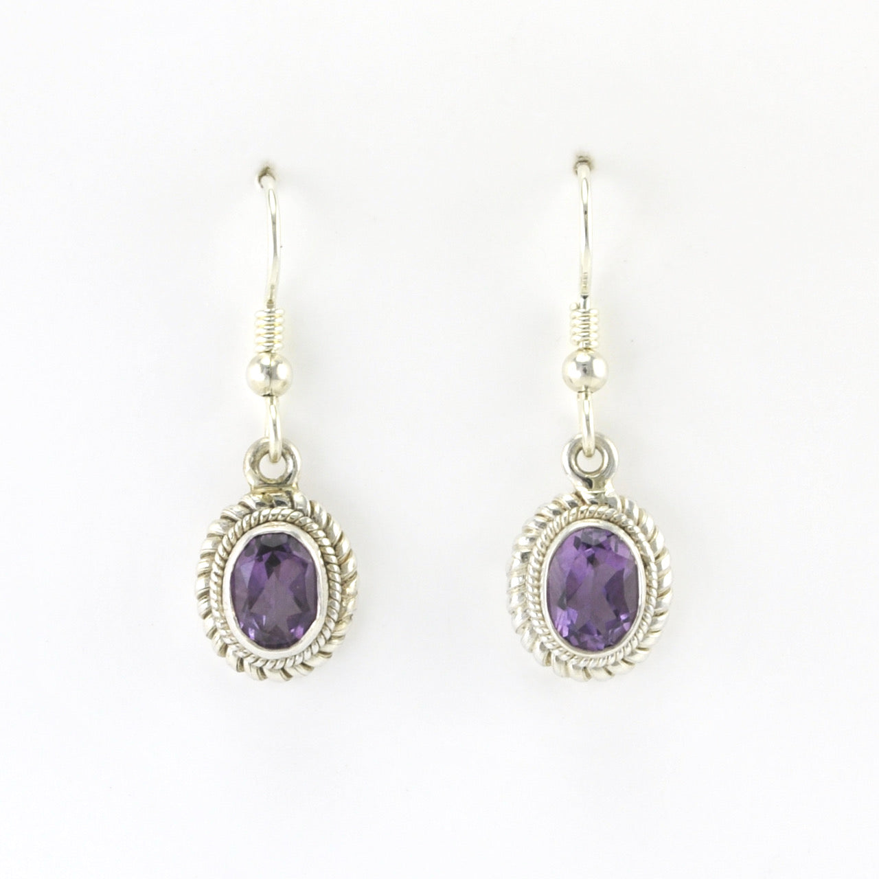 Alt View Silver Amethyst 6x8mm Oval Dangle Earrings