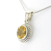 Side View Silver Citrine 8x10mm Oval Pendant