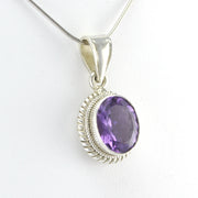 Side View Silver Amethyst 10x12mm Oval Pendant